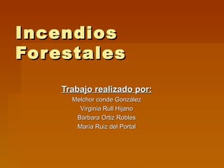 Incendios Forestales Trabajo realizado por: Melchor conde González Virginia Rull Hijano Bárbara Ortiz Robles María Ruiz del Portal 