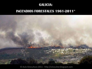 GALICIA:
INCENDIOS FORESTALES 1961-2011*




  © Aula Silvicultura 2011 - http://silvicultor.blogspot.com/
 