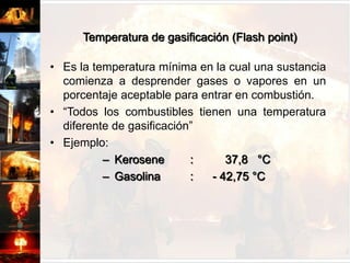 Mezclas inflamablesMezcla rica:Es cuando el porcentaje de gases o vapores excede el límite superior, es decir que existe demasiado gas y un bajo porcentaje de aire.Mezcla pobre: