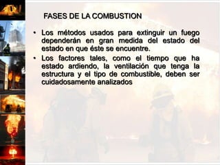 Utilice de preferencia extintores de espuma o PQS ABC, BC o CO2.EXTINCIÓN DEL FUEGOINHIBICIÓN:Este técnica consiste en interferir la reacción química del fuego, mediante un agente extintor, como son el Polvo Químico Seco y los halones.