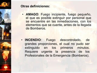 COMBUSTIBLE     =     Agente reductorOXIGENO (agente oxidante)Es la reacción química en la cual una sustancia combustible se combina con el oxigeno, recibiendo el nombre de oxidación.Normalmente el agente oxidante es el oxigeno del aire, sin embargo existen algunos compuestos que liberan su propio oxigeno durante la combustión (ej. El nitrato de sodio y el cloruro de potasio, los cuales pueden arder en un ambiente sin oxigeno).