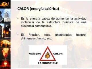 TEORIAS DEL FUEGOTriángulo del fuegoCALOROXIGENOCOMBUSTIBLE