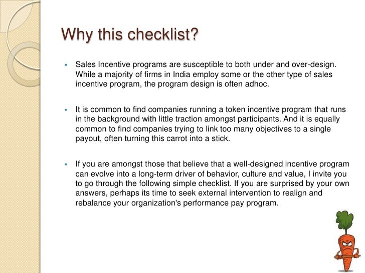 Incentive checklist