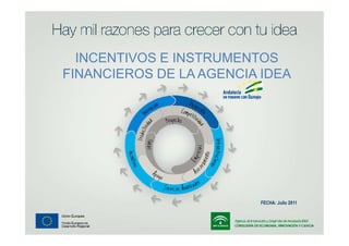 INCENTIVOS E INSTRUMENTOS
FINANCIEROS DE LA AGENCIA IDEA




                          FECHA: Julio 2011
 