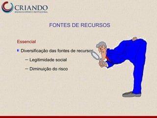 Essencial Diversificação das fontes de recursos Legitimidade social Diminuição do risco FONTES DE RECURSOS 