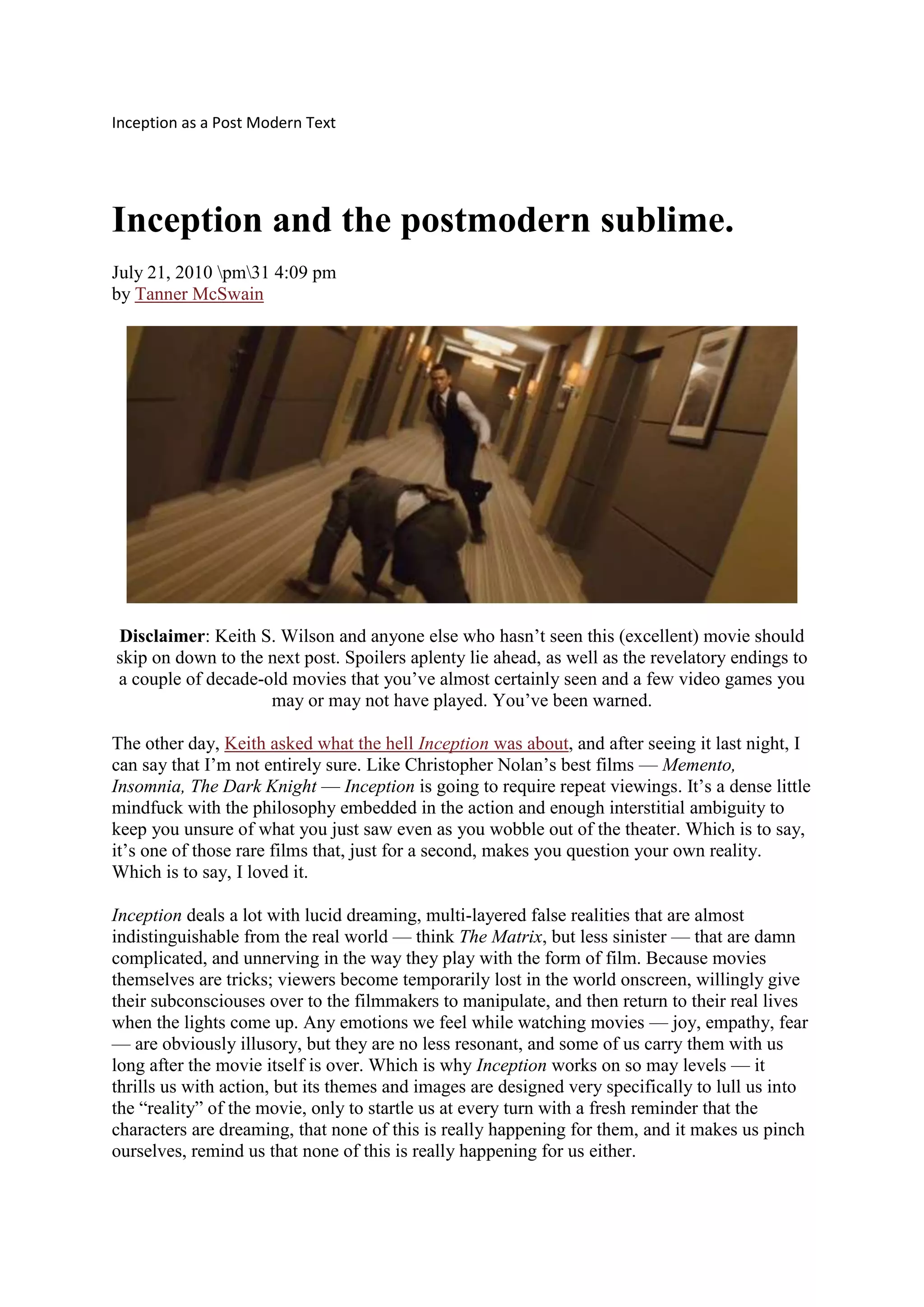 Inception as a post modern text | DOCX