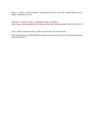 Inception Movie Script Inception as a post modern text | DOCX