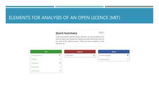 ELEMENTS FOR ANALYSIS OF AN OPEN LICENCE (MIT)
 