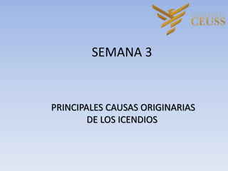 SEMANA 3
PRINCIPALES CAUSAS ORIGINARIAS
DE LOS ICENDIOS
 