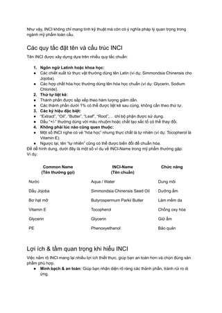 INCI-Name là gì? Giải thích chuẩn quốc tế & cách đọc INCI | PDF