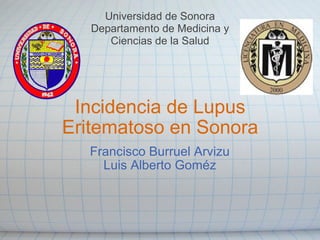 Incidencia de Lupus Eritematoso en Sonora Francisco Burruel Arvizu Luis Alberto Goméz Universidad de Sonora Departamento de Medicina y Ciencias de la Salud 