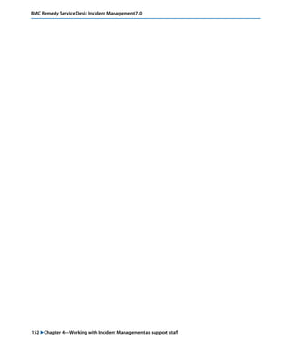 152 "Chapter 4—Working with Incident Management as support staff
BMC Remedy Service Desk: Incident Management 7.0
 