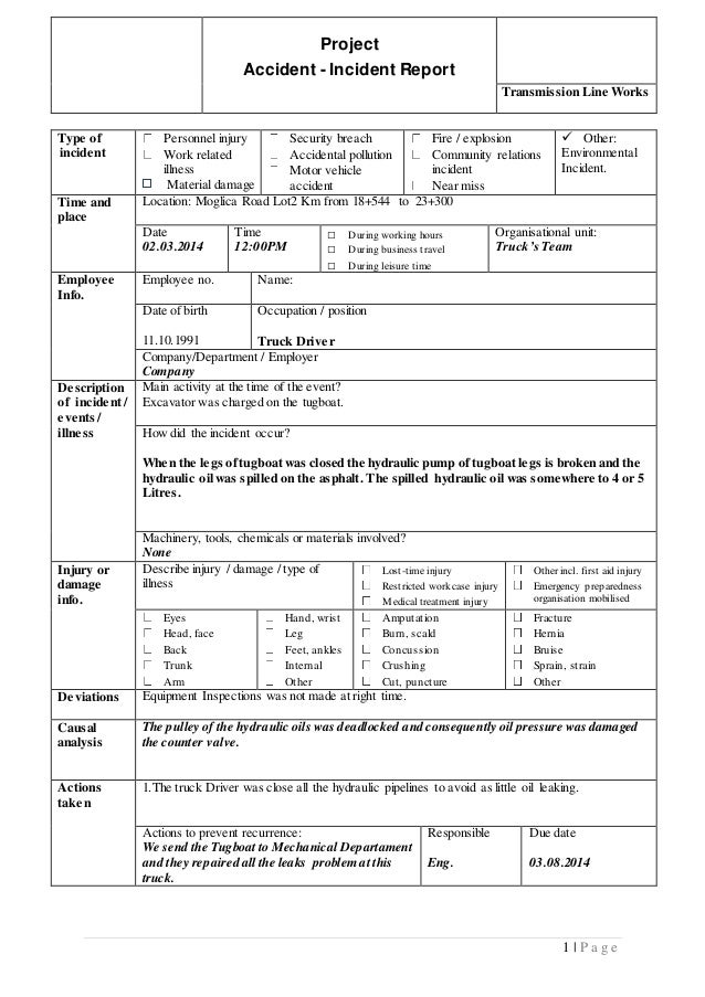 incident accident report date 02 08 2014 by arber dogani truck incident report