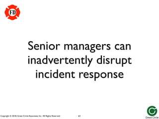 Copyright © 2018, Great Circle Associates, Inc. All Rights Reserved.
Senior managers can
inadvertently disrupt
incident response
63
FD
 