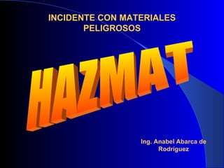 INCIDENTE CON MATERIALES
       PELIGROSOS




                 Ing. Anabel Abarca de
                       Rodríguez
 
