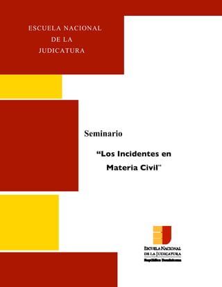 ESCUELA NACIONAL
              DE LA
      JUDICATURA




                                   Seminario

                                          “Los Incidentes en
                                                   Materia Civil”




1
      Seminario: Los incidentes en Materia Civil
 