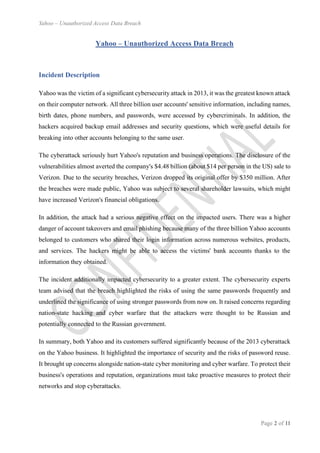 Incident handling and Response - YAHOO UNAUTHORIZED ACCESS (DATA BREACH ...
