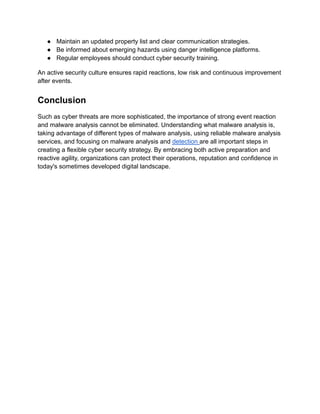 Incident Response & Malware Analysis Protecting the Digital Frontier | PDF