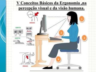 V Conceitos Básicos da Ergonomia ,na
percepção visual e da visão humana.
 