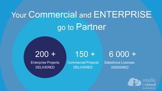 150 + 6 000 +200 +
Commercial Projects
DELIVERED
Salesforce Licenses
ASSIGNED
Enterprise Projects
DELIVERED
Your Commercial and ENTERPRISE
go to Partner
 