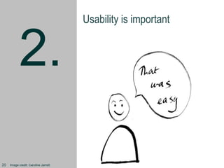 2.
Usability is important
Image credit: Caroline Jarrett20
 