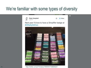 We’re familiar with some types of diversity
https://twitter.com/p373r/status/78904457738684825746
 