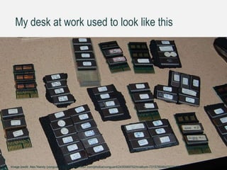 My desk at work used to look like this
Image credit: Alex Handy (vonguard) https://www.flickr.com/photos/vonguard/2430069752/in/album-72157604647023310/8
 