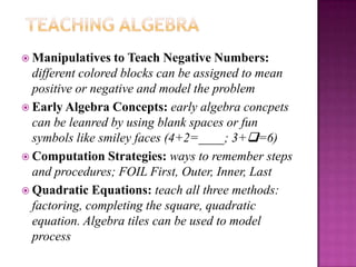 Specific processes and strategies associated with math problems