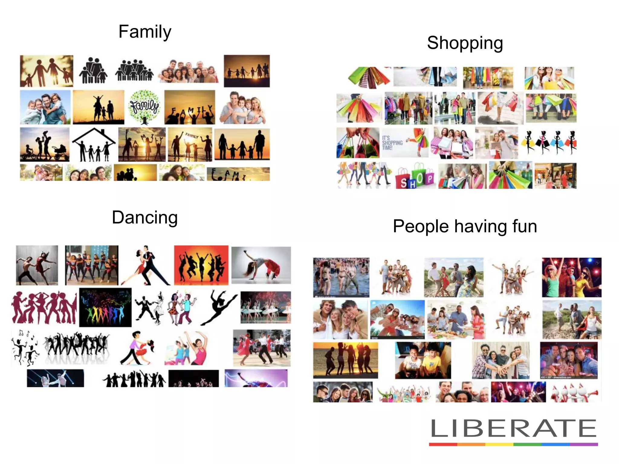 Family
Shopping
Dancing People having fun
 