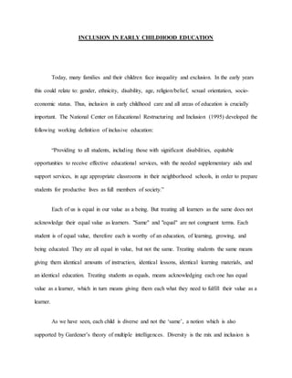 Inclusion in Early Childhood Education | DOCX