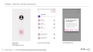 > Inclusive Design 10120
Example: Material Design Guidelines
avatar: 40 px 
icon: 24 px 
touch target area: 48 px
various ...