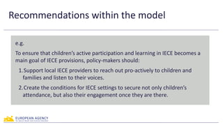 Recommendations within the model
e.g.
To ensure that children’s active participation and learning in IECE becomes a
main g...
