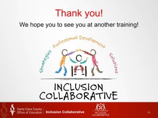 Thank you!
We hope you to see you at another training!
Inclusion Collaborative 76
 