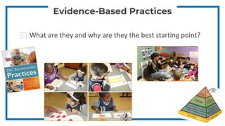 Evidence-Based Practices
⊡ What are they and why are they the best starting point?
 