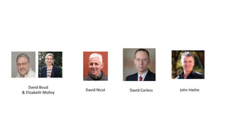 David Nicol John Hattie
David Boud
& Elizabeth Molloy
David Carless
 