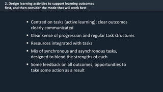 2. Design learning activities to support learning outcomes
first, and then consider the mode that will work best
 Centred...