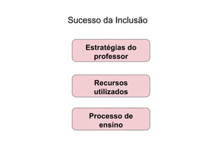Sucesso da Inclusão Estratégias do professor Recursos utilizados Processo de ensino 