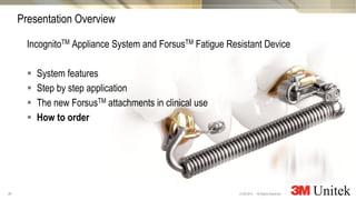 26
3M Marketing
All Rights Reserved.© 3M 2014
IncognitoTM Appliance System and ForsusTM Fatigue Resistant Device
 System features
 Step by step application
 The new ForsusTM attachments in clinical use
 How to order
Presentation Overview
 