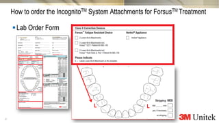 27
3M Marketing
All Rights Reserved.© 3M 2014
How to order the IncognitoTM System Attachments for ForsusTM Treatment
L L
Lab Order Form
 