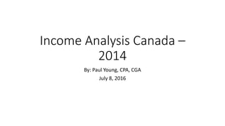Income Analysis Canada –
2014
By: Paul Young, CPA, CGA
July 8, 2016
 