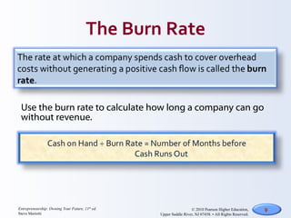 Use the burn rate to calculate how long a company can go without revenue. 