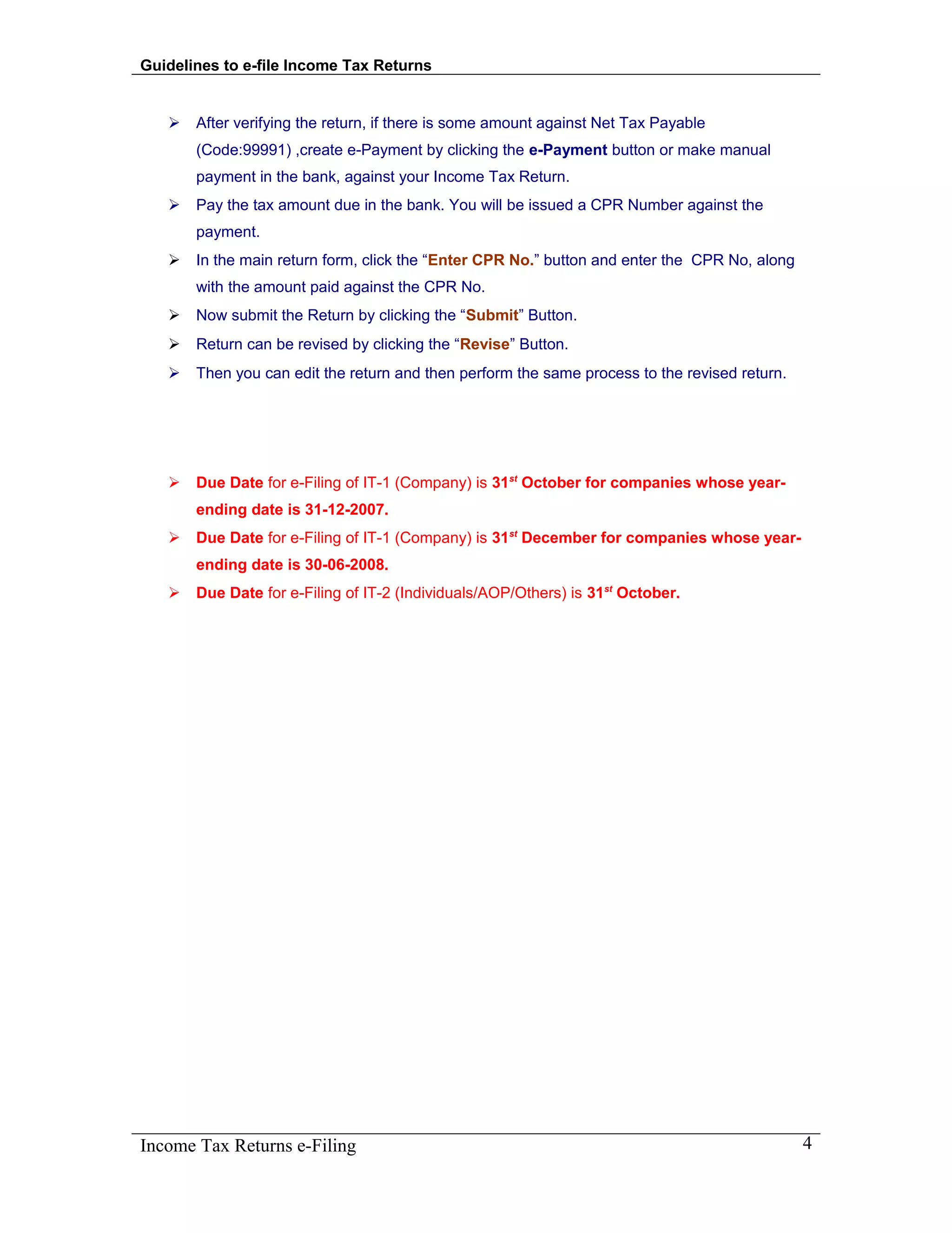 Income Tax Return E-File guideline | DOC