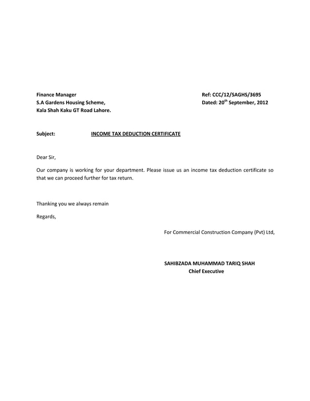 tax deduction certificate for tax returns