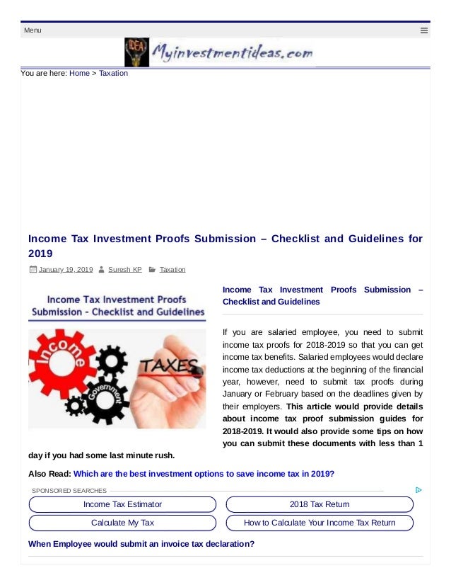 Income Tax Investment Proofs Submission 2018 2019