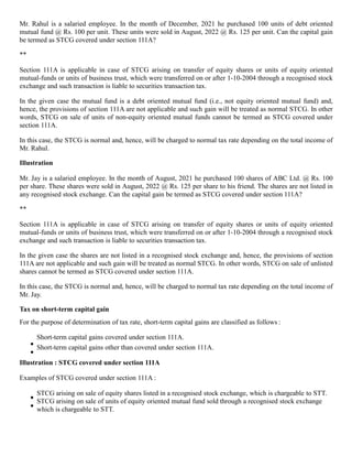 Income Tax on Short Term Capital Gain with examples | PPTX | Stocks and ...