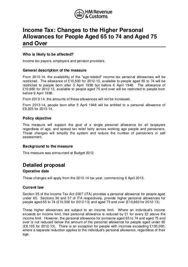 tax personal allowance for those aged 65 and over