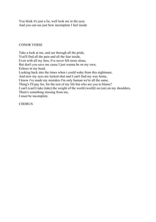 the lyrics to the song incomplet by conor maynard and anth | DOC