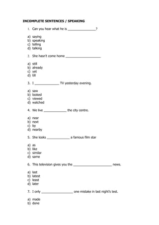 Incomplete Sentences | DOC