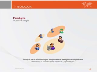 TECNOLOGIA
Paradigma
inConcert Allegro
“Inserção de inConcert Allegro nos processos de negócios corporativos
otimizando os contatos entre clientes e a organização”
 