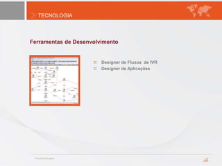 TECNOLOGIA
Ferramentas de Desenvolvimento
Designer de Fluxos de IVR
Designer de Aplicações
 